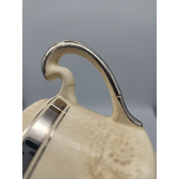 ADAM ANTIQUE by STEUBENVILLE Sugar Bowl w Lid & Creamer Cream with Silver TrIm - Picture 8 of 12